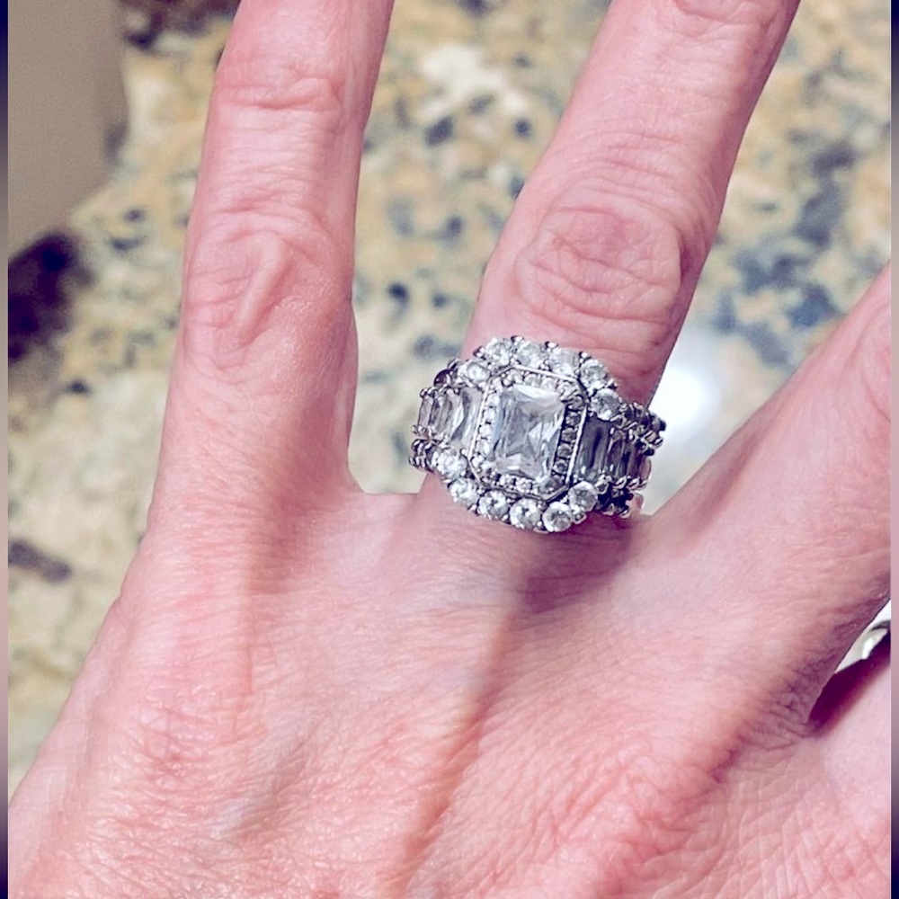 Sterling silver stamped 925 Halo setting 3pc ring set
